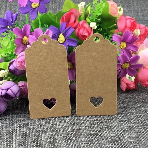 Kraft Cardboard 200PCS/Lot 8*4cm Retangle Scalloped Price Tags With Heart Hole Blank Head Cards Label Mark Accept Custom Logo