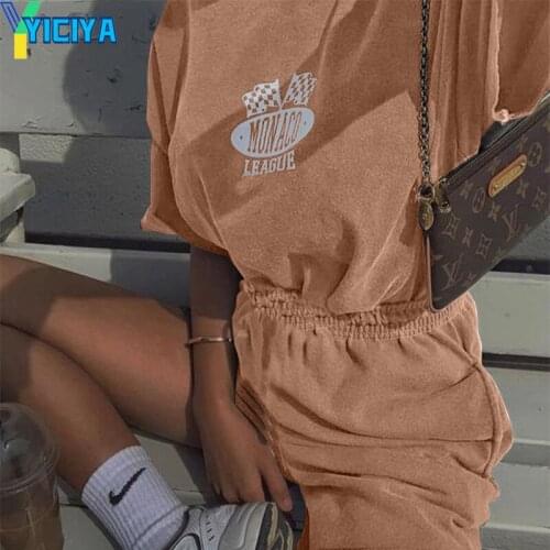 Summer Casual Womens Letter Print Tracksuit Suit Oversize Home Short Sleeve T Shirt High Waist Sports style Fashion Short Suit