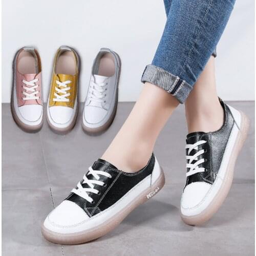Women Flats Loafers Ladies Genuine Leather Lace-Up Sneakers Woman Casual Soft Bottom Oxford Shoes Spring Womens Shoes Footwaer