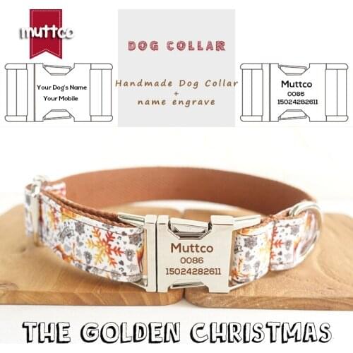 MUTTCO retailing self-design high quality personalized pet dog collar THE GOLDEN CHRISTMAS dog collars leashes 5 sizes UDC061