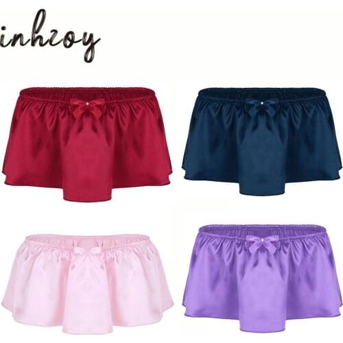 Mens Sissy Skirted Underpants Sexy Satin G-String Thong Briefs Panties Gay Underwear Sleepwear