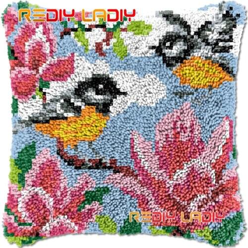 Latch Hook Cushion Two Birds DIY Needlepoint Kits Chunky Acrylic Yarn Arts Crocheting Lofty Pillow Case Hobby & Crafts