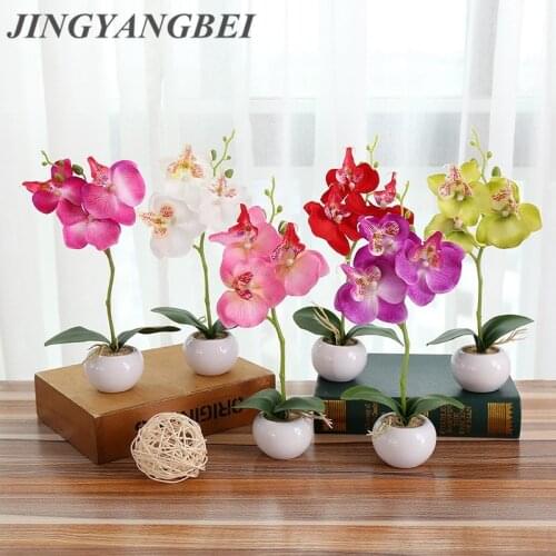Ceramic Potted Artificial Butterfly Orchid Bonsai Set Fake Flower Vase Decorative Flower Home Balcony Desktop Decoration