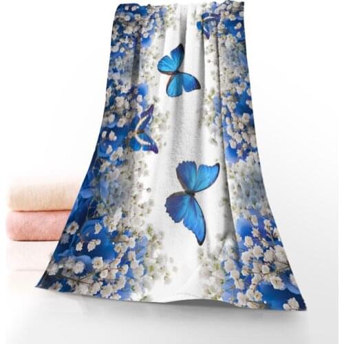 New Custom Flowers Butterfly Towel Printed Cotton Face/Bath Towels Microfiber Fabric For Kids Men Women Shower Towels 70X140cm