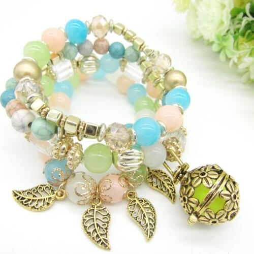 New Arrival Multi Beads Stands with Metal Leaf Drops Locket Flower Cage DIY Essential Oil Diffuser Beaded Bracelets