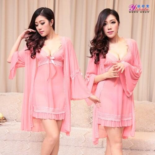 New Sexy Lingerie Women Silk Lace Robe Dress Babydoll Nightdress Nightgown Sleepwear nightgown Spaghetti Strap V-neck