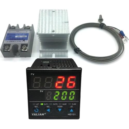 100V-240V new pid digital temperature controller Max adjust temperature 1372 °C+2M K thermocouple+Max 40A ssr+good radiator NEW