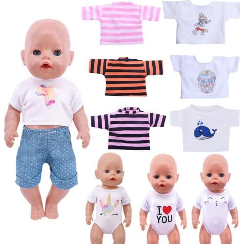 Clothes For Baby Born Doll Cartoon T-shirt Unicorn Swimsuit Fit 43CM Baby Born Doll and 18 Inch American Girl Doll Girl`s Toy