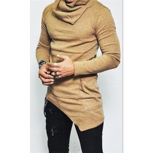 Autumn Turtleneck Sweatshirt Men Hoodies Irregular Hem Pocket Long Sleeve Sweatshirt Mens Clothing Tops Plus Size