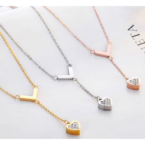 New Fashion Jewelry Choker V Love heart CZ Necklaces Bijoux Femme Stainless Steel For Women Birthday Gift wedding necklace