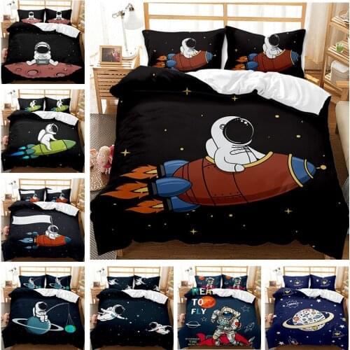 Cartoon Space Astronaut Duvet Cover For Boys Girls 2/3 Piece Astronaut Into Outer Space Decorative Bedding Set With Pillowcase