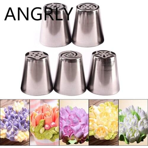 ANGRLY 7 Styles Russian Tulip Stainless Steel Icing Piping Nozzles Pastry Decorating Tips Cake Cupcake Decorator Silicone Mold