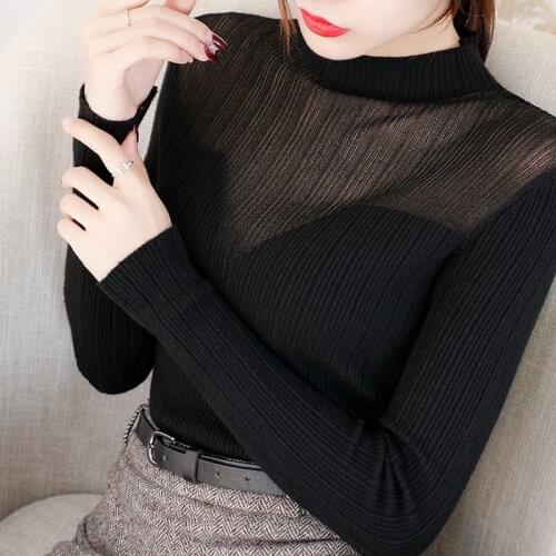 Turtleneck Sweater Womens Autumn Winter Slim Mesh Tops Korean Pullover Jumper Knitted Sweater Pull Femme Hiver Truien Green