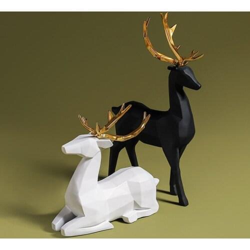 Home Living Room Decoration Animal Sculpture Geometric Elk With Gold Color Antlers Modern Furnishings Wedding Gifts Ornament