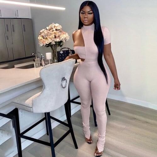 Streetwear Tracksuit Two Piece Set Women Outfits Ribbed Solid Jumpsuit And Off Shoulder Crop Top Matching Sweat Suit