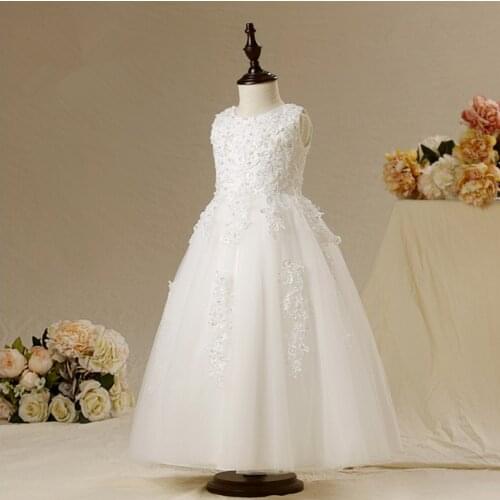 Vestidos de daminha White Tulle Lace Beaded Ball Gown Long Flower Girl Dresses For Weddings 2017 Kids Birthday Party Dresses