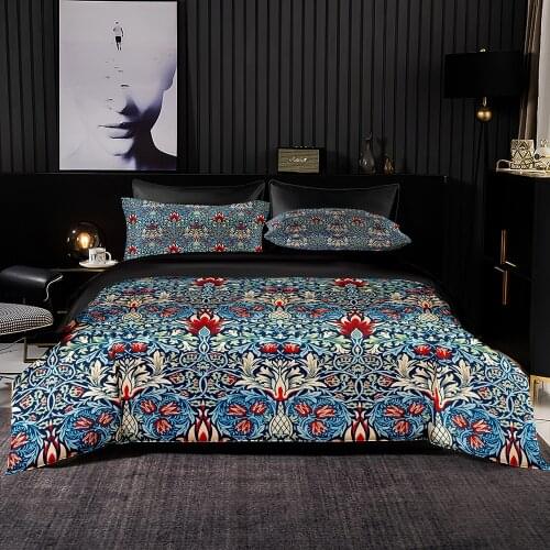Vintage Blue Flowers Pattern Duvet Cover Set With Pillowcase,EU 200 x200 Quilt Cover,228×228 Blanket Cover,king Size Bedding Set