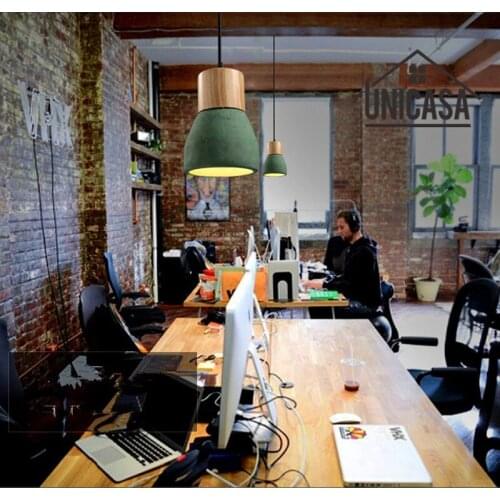Vintage Green Cement Shade LED Light Industrial Lighting Fixtures Wooden Hotel Modern Pendant Lights Mini Pendant Ceiling Lamp
