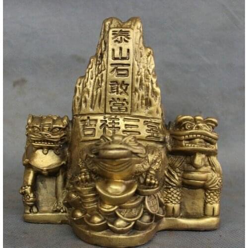 YM 323 Chinese Brass Hill YuanBao Coin Lion PiXiu Dragon Kylin Hoptoad Toad Statue