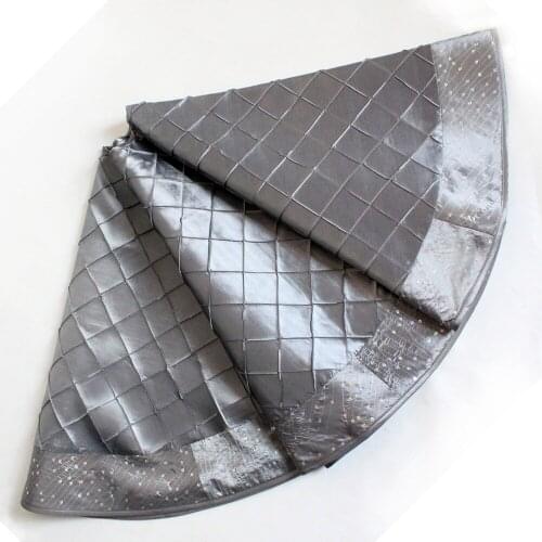 Free Shipping 36"/50" Handcraft Pintuck Faux Silk with Sparkle Glitter Border Christmas Tree Skirt in Silvery Color P4515