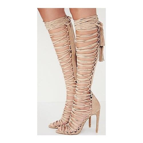 Newest lady gladiator tassel shoes super high & flat with heel fringe design women high heel Sandals creamy-white black apricot