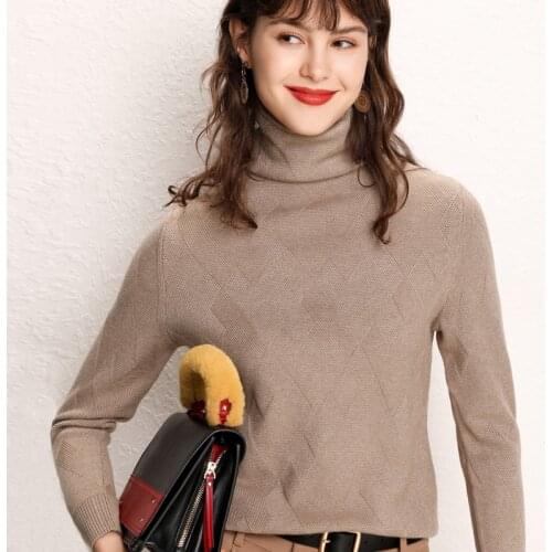 New Autumn Winter Cashmere Blend Sweater Womens High Collar Pullover Thick Solid Color Sweater Loose Knit Sweater Wild Pullover