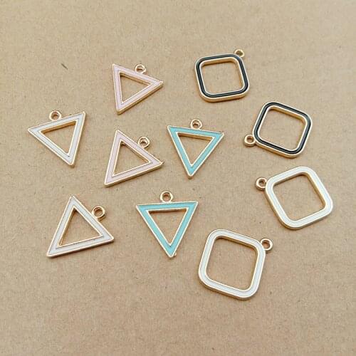 10pcs/Lot Hollow out Style Enamel Alloy Charms Traingle Square jewelry oil drop metal earring ornament accessories alloy pendant