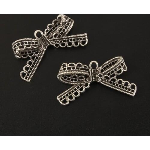 10pcs Charms Bowknot Bow Silver Color Pendants DIY Handmade Jewelry Making Findings Accessorie