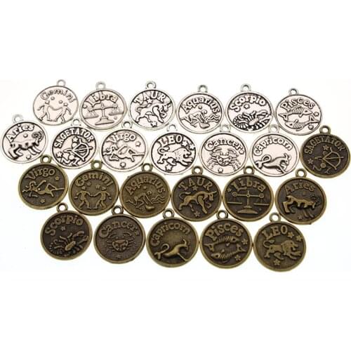 12pcs/lot Antique Bronze/Silver 12 Constellation Floating Charm Pendants Leo/Aries/Taurus/Gemini /Cancer /Virgo/Pisces Charms