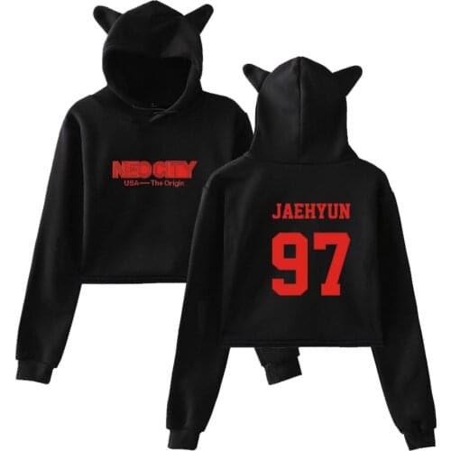 Nct 127 Sweatshirt Fashion Cat Ears Crop Top Funny Printing Cotton Hoodies Women Girl Hoodie Pullovers Sexy Harajuku Hoodie