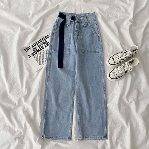 2021 New Womens Pants Spring Streetwear Plus Size Baggy Washed Casual High Waist Trouser Femme Vintage Wide Leg Jeans