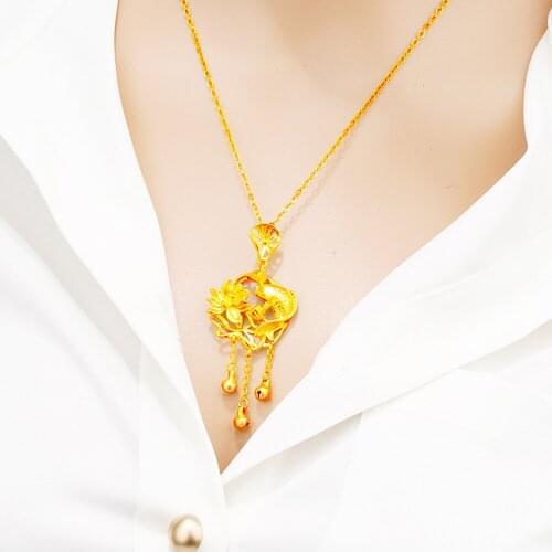 24k gold necklaces for women carp bell lock jewelry ancient Fasha golden lotus carp Inlaid wedding necklace 2020 Jewelry gifts