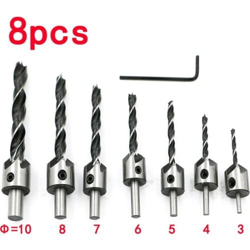 4/7PCS 3-10mm High Speed Steel Drill Bit Reaming Woodworking Chamfer Tool Three-pointed Woodwork Countersunk Drill Hole Reamer