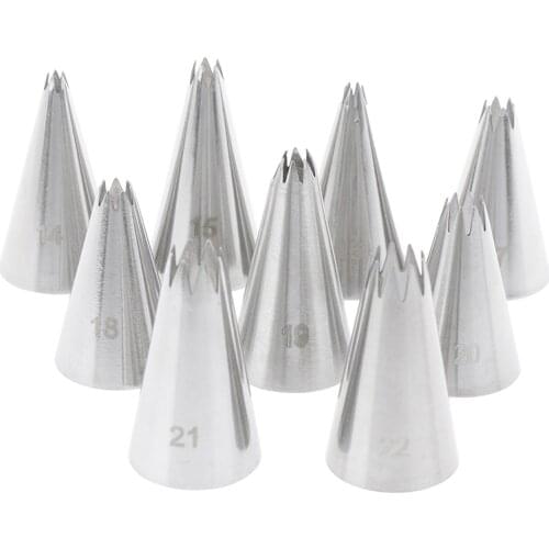 9Pcs/Set Open Star Cream Piping Nozzles Cake Decorating Set Metal Pastry Bag Tips Fondant Biscuit Icing Tips Tube Mold Tools