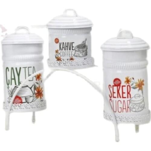 Tea Coffee Candy Storage Jar Wrought Iron Standing 3 PCs Tea Sugar Coffee Storage Container Decorative Kitchen