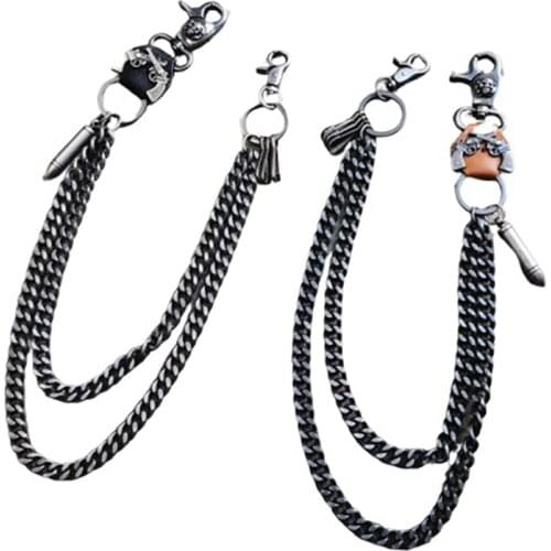 Biker Wallet Chains Charm Bicycle Belt Keychain Hip-hop Street Punk Alloy Plating Jeans Pant Black Chains