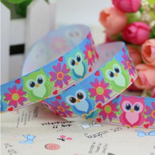7/8'' Free shipping owl printed grosgrain ribbon hair bow diy party decoration wholesale OEM 22mm B295