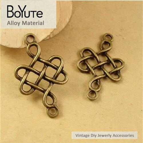 BoYuTe (50 Pieces/Lot) 31*18MM Antique Bronze Hollow Chinese Knot Pendant Alloy Diy Fashion Charms for Jewelry Accessories