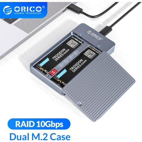ORICO LSDT RAID Dual Bay M2 SSD Case Support M.2 NGFF SATA SSD Disk For B Key & B+M Key SSD Support PM/RAID 0/RAID 1/JBOD Mode