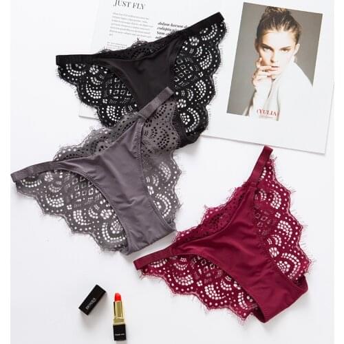 Womens Ice Underwear New Sexy Lace Panties Seamless Transparent Panties Low Waist Comfort Underpants Female Sexy Lingerie -L