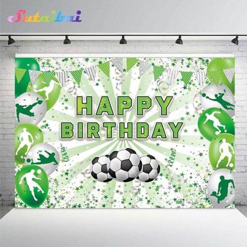 Soccer Birthday Party Backdrop Football Field Stadium Sports Green Balloons Decoration Boys Photography Background Photo Booth