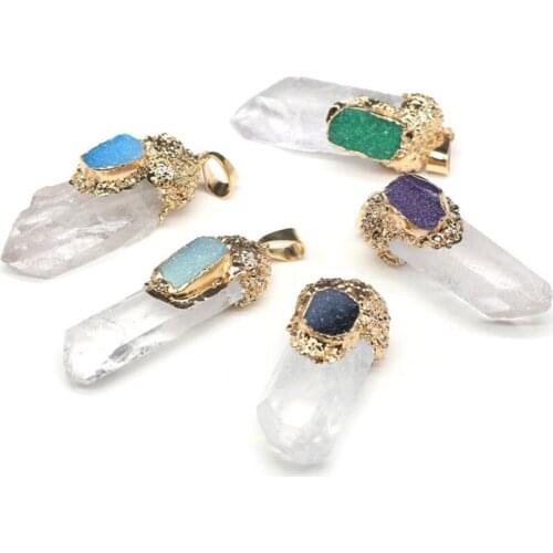 FYJS Unique Jewelry Light Yellow Gold Color Irregular Shape Clear Quartz with Many Style Cluster Pendant