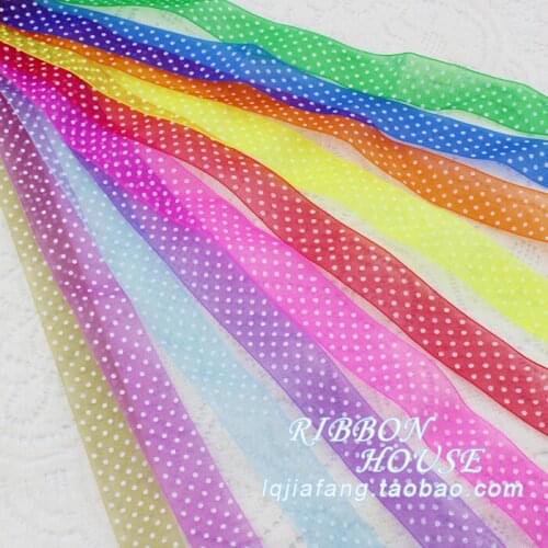 Hot 25 mm Organza Dot Ribbon for Packing Colorful Dot Printed Organza Ribbon for DIY Wedding Decoration ribbon (45 meters/roll)