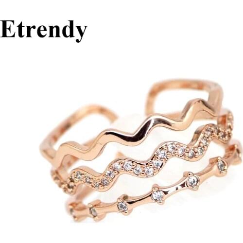 Rose Gold Color Wave Design Multilayer Rings For Women Adjustable Fashion Jewelry Finger Ring New Open Design Bijoux Gifts