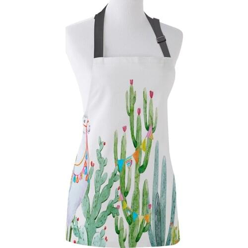 Tophome Kitchen Apron Alpaca Cactus Art Watercolor Cartoon Adjustable Canvas Aprons for Men Women Kids Home Cleaning Tools