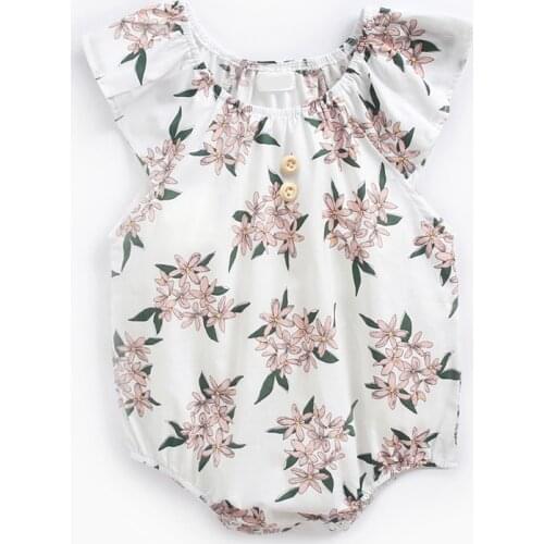 Melario Newborn Baby Girls Ruffles Romper Print Flower Sunsuit Jumpsuits Short Sleeve Rompers Newborn Baby Clothes