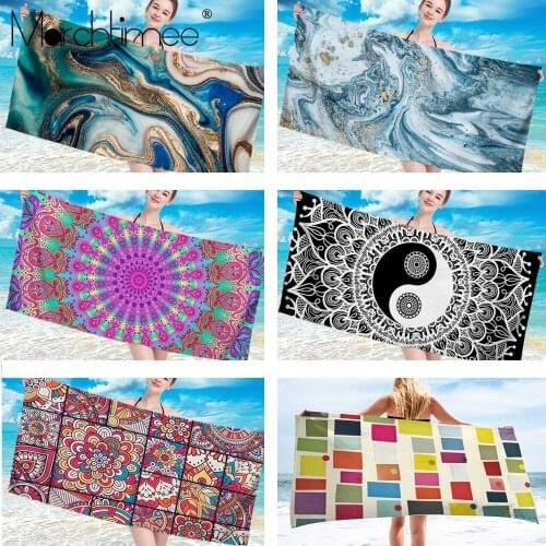 Marble Large Rectangle Beach Towel For Adult Colorful Mandala Yin Yang Pattern Shower Bath Towel Travel Blanket Swimming Cover
