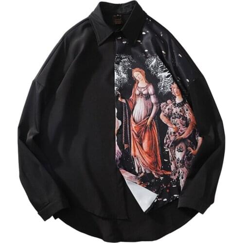 2020 New Arrival Top Fashion Full Men Shirt Casual Shirts Oil Painting Printed Long Sleeve Small Irregular Heart Sense Black