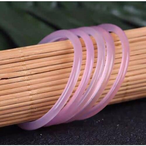Natural Pink Chalcedony Hand Carved Thin Round Bracelet Fashion Boutique Jewelry Trend Womens Agate Bracelet