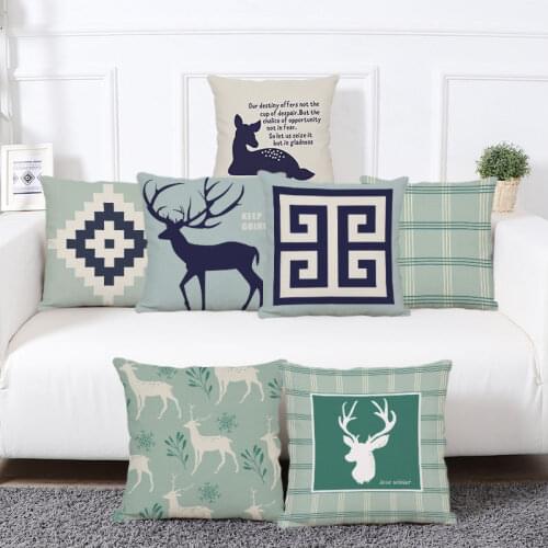 Nordic Simple Geometric Elk Cotton Linen Sofa Pillow Cases Automotive Waist Cushion Office Sofas Bay Window Cushion Pillow